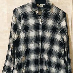 Goddess Gear long plaid black white shirt top S